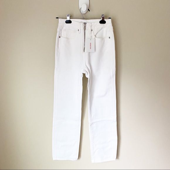 Good American Exposed Zip High Waist Slim Straight Ankle Jeans White 25 NWT - Picture 3 of 13